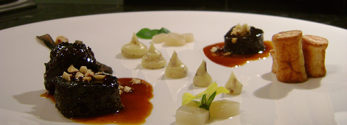 Beef, Stout, Hazelnuts, Wild Mushrooms, Potato Three Ways